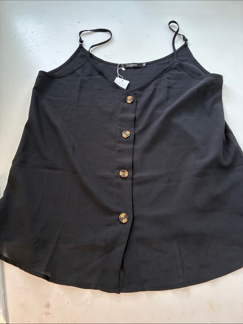 Fashion XXL Black Button Up Lightweight Adjustable Strap Tank Top